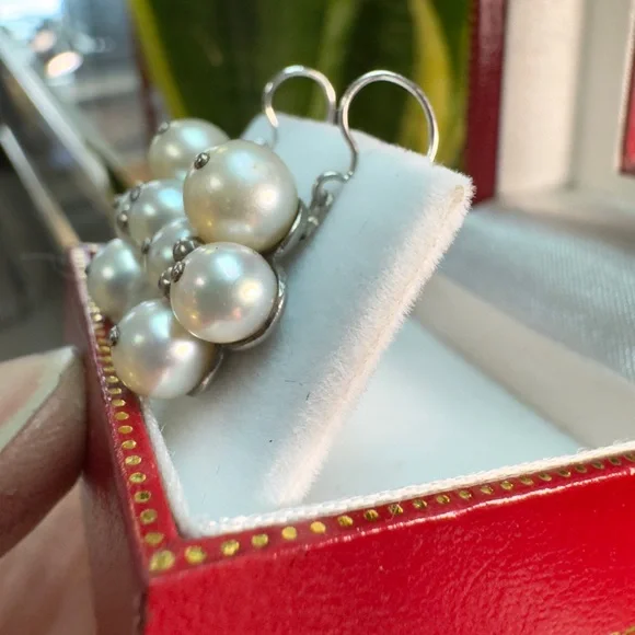 Artisan 18k Pearl Cluster dangle Earrings